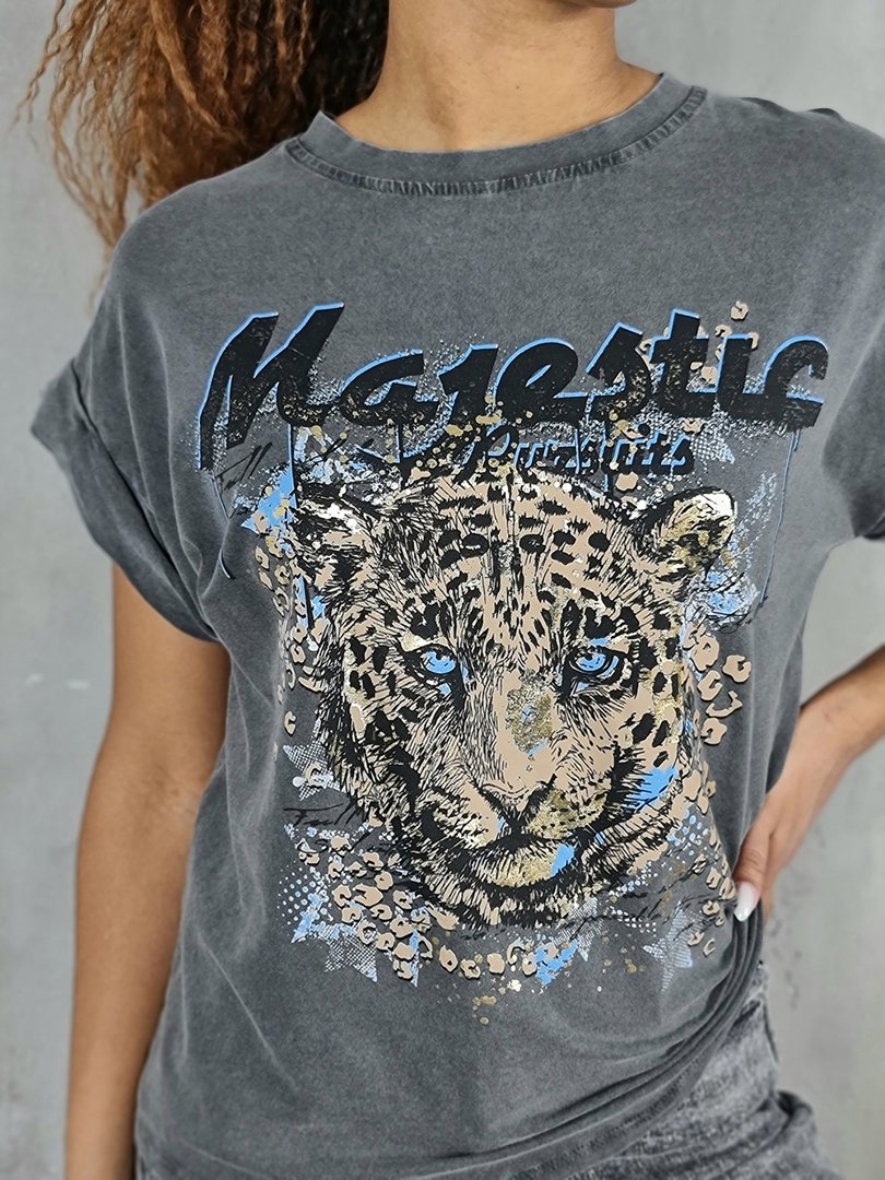 Футболка J-Clair с принтом тигра и надписью серая, фотография №2
