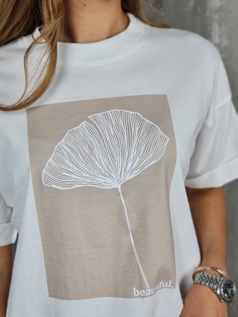 Футболка Imperial с бежевым принтом на груди белая, фотография №2