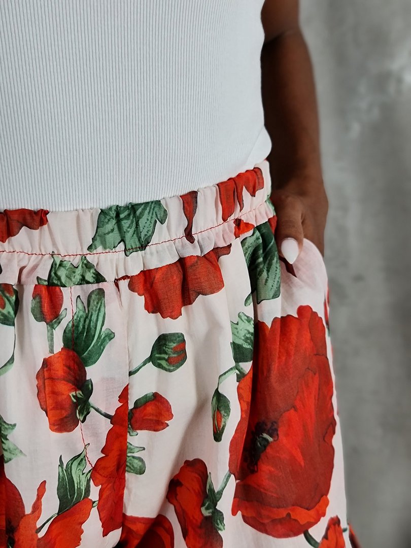Шорты MIHO'S принт красные цветы молочные, фотография №4
