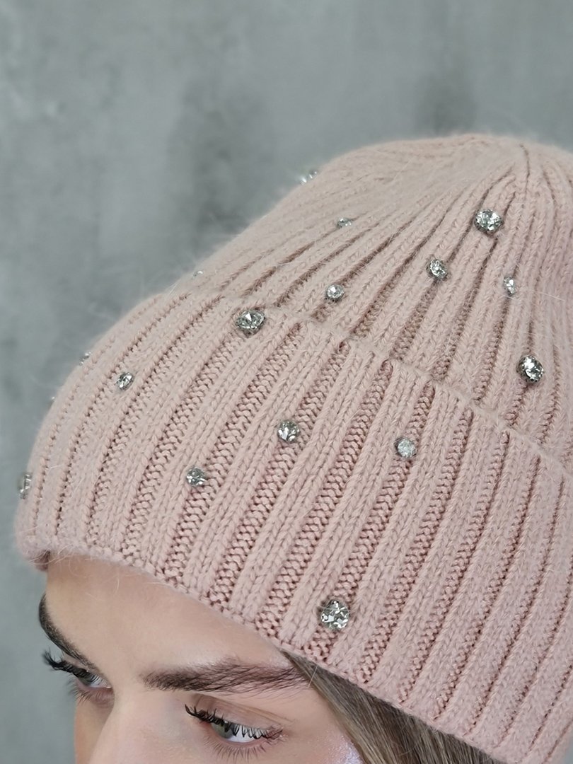 Шапка SUSY MIX с камнями пыльная роза, фотография №2