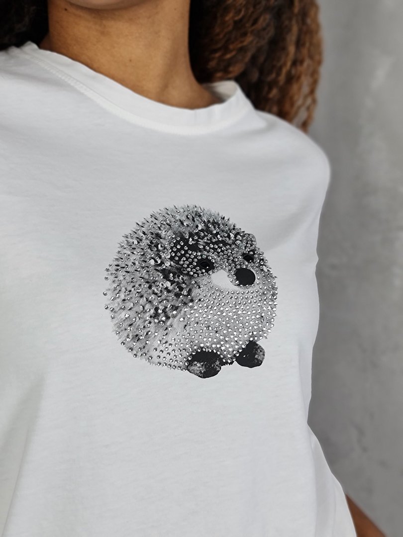 Футболка Vicolo с принтом  "Ёжик"  белая, фотография №2