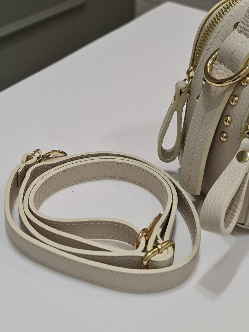 Сумка Leather Country золотистая фурнитура с двумя молниями кремовая, фотография №6