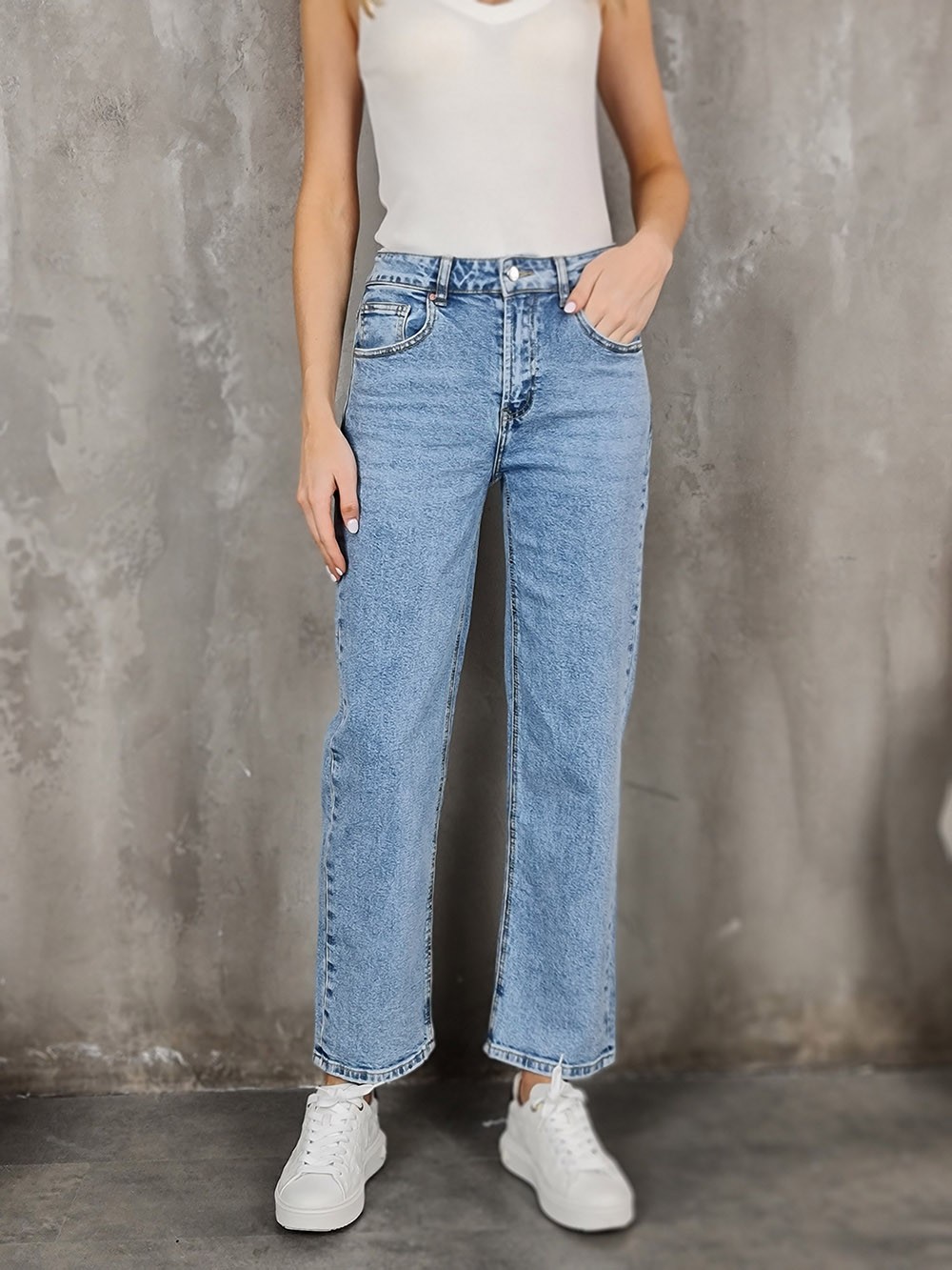 Джинсы Miss Bonbon с узором складки синие, фотография №1