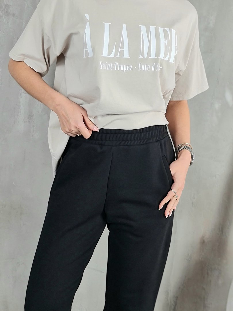 Брюки Imperial на резинке и с резинками внизу черные, фотография №4