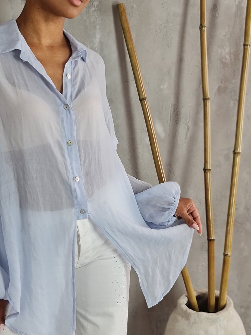 Рубашка MIHO'S с вставками на рукавах голубая, фотография №4