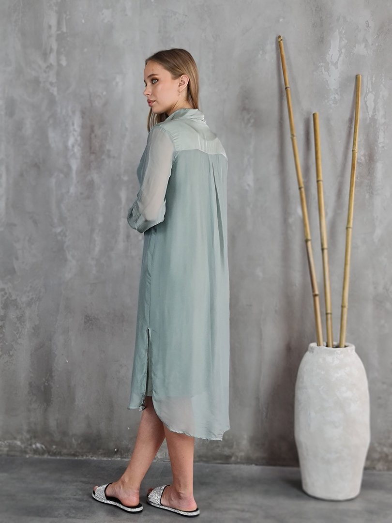 Платье-рубашка Pura Seta шёлковое хаки, фотография №4