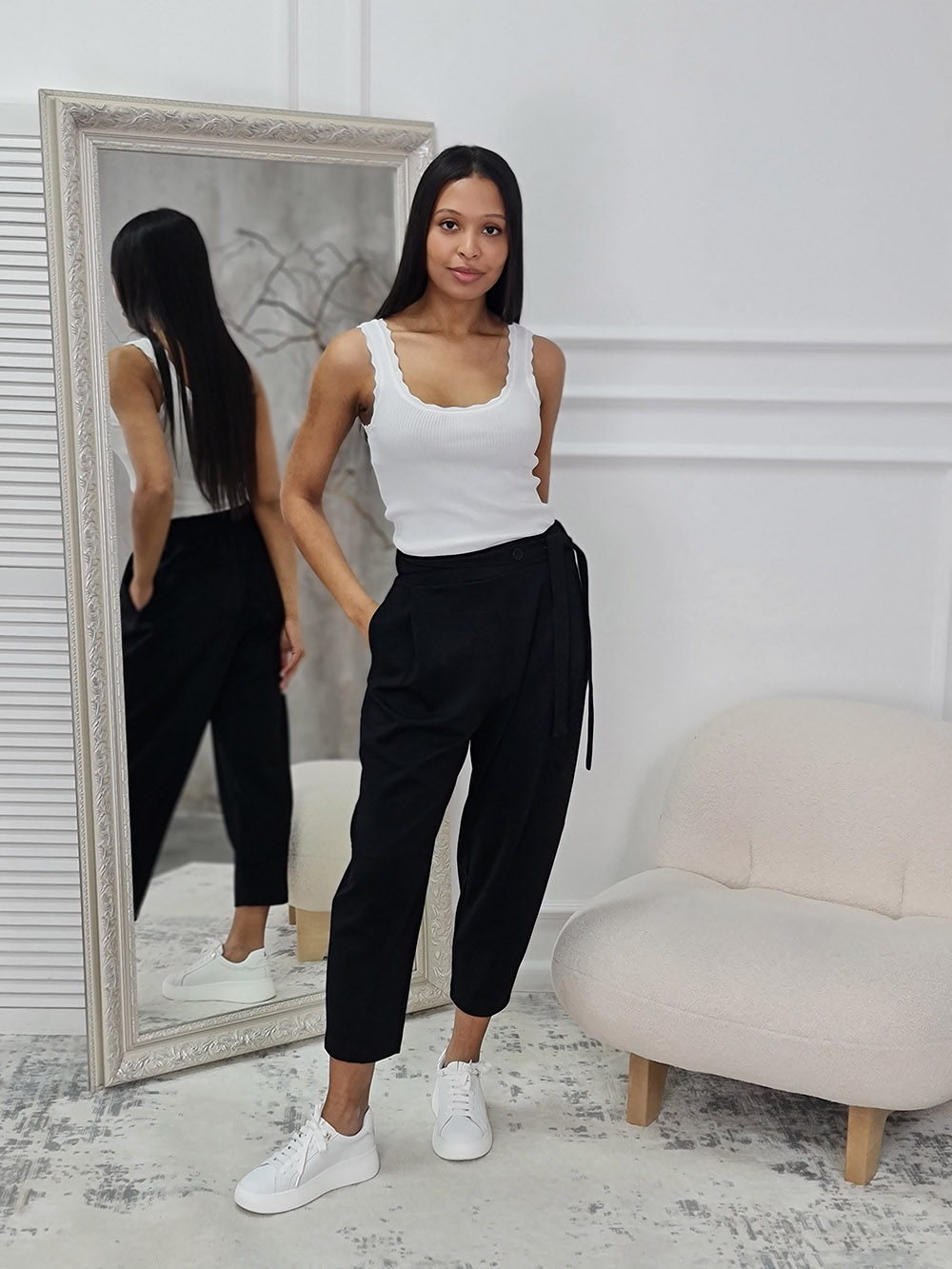 Брюки Imperial с поясом на пуговицах черные , фотография №2