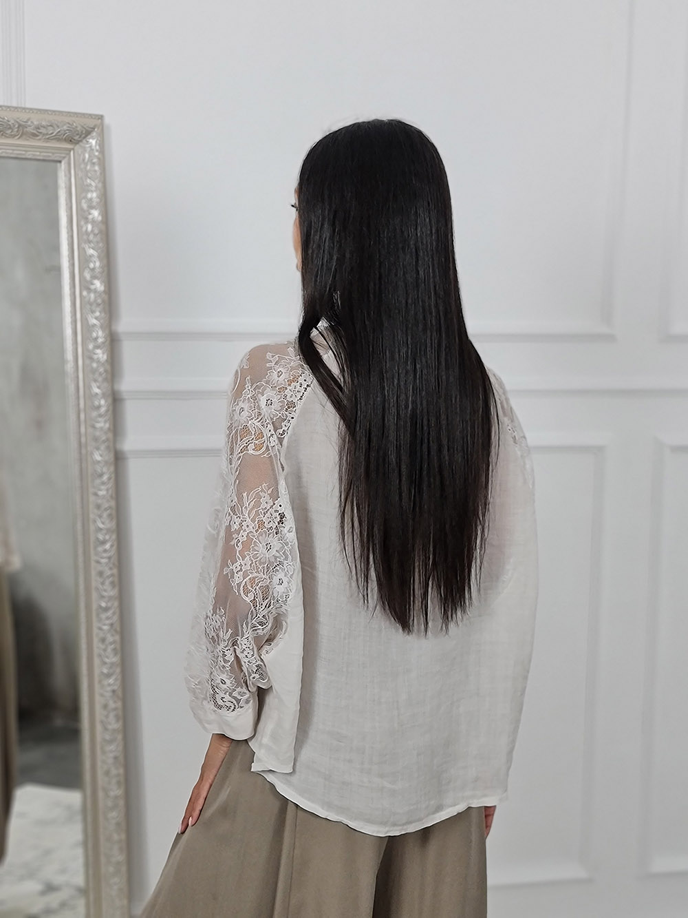 Блузка WI&CO с кружевными рукавами молочная , фотография №4
