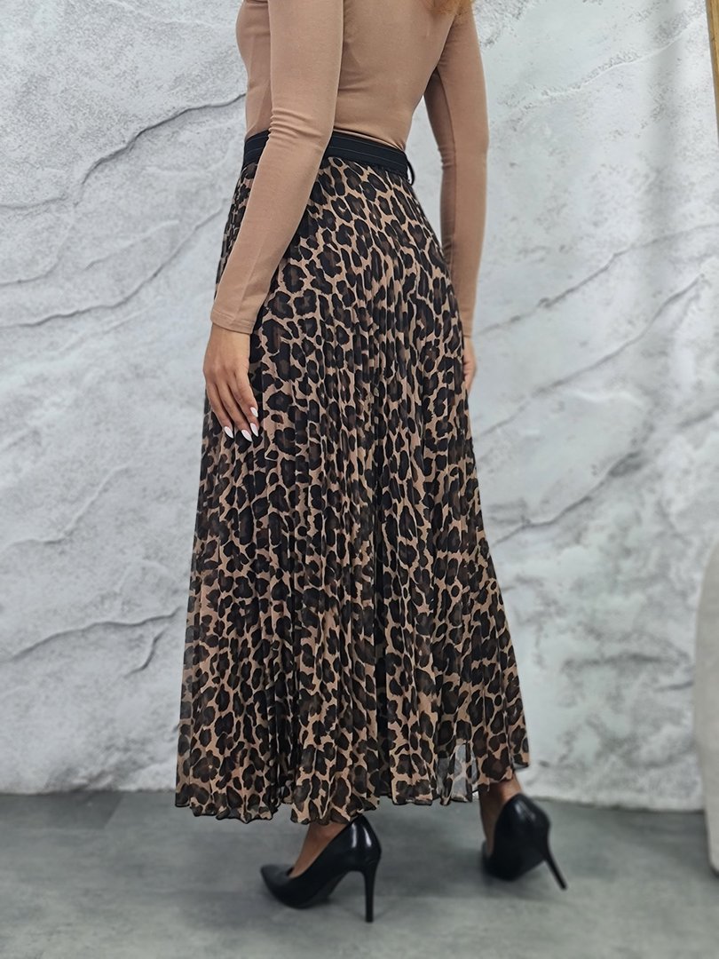 Юбка Imperial плиссе леопард спереди вставка в полоску черная, фотография №4