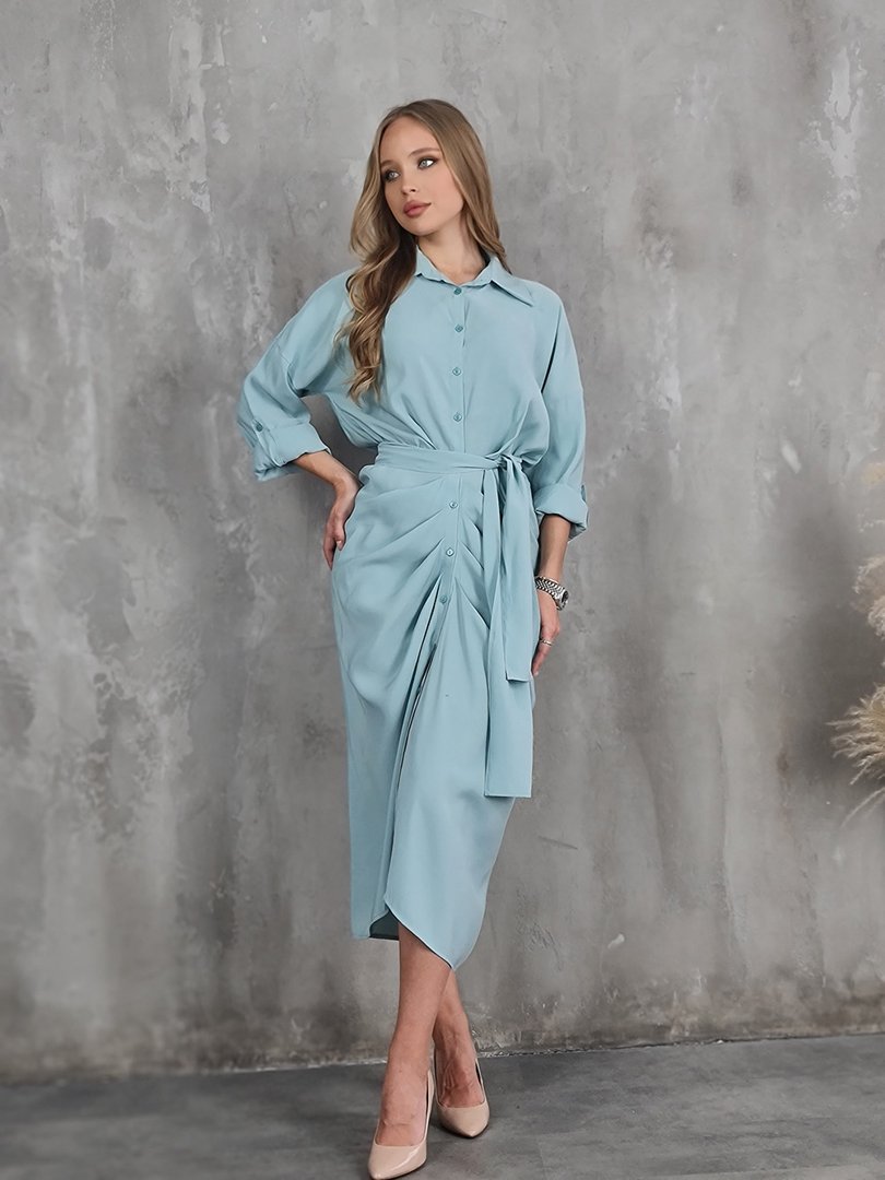 Платье CLOTHÉ с поясом бирюзовое, фотография №2