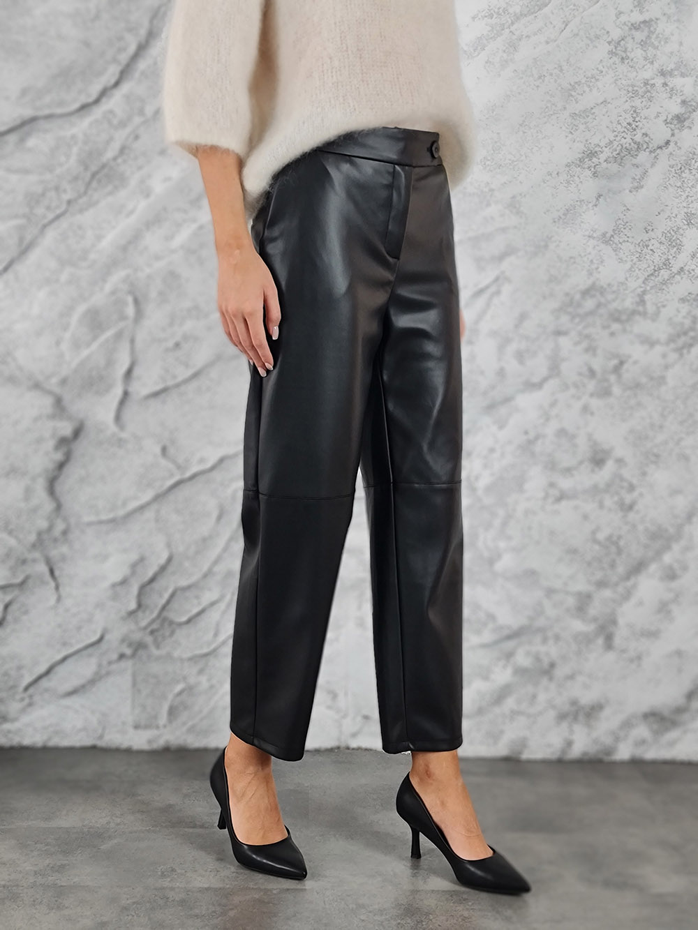 Брюки imperial экокожа на пуговице строчка поперек черные, фотография №2