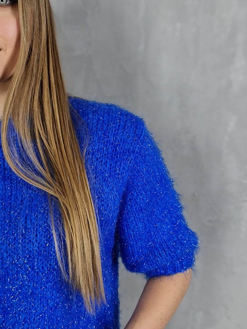 Джемпер Imperial вязаный с люрексом с коротким рукавом синий, фотография №4