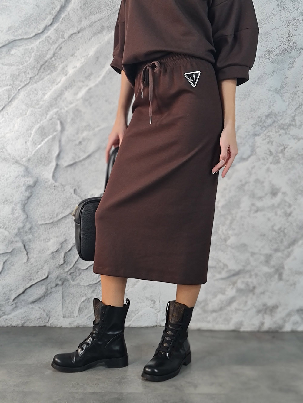 Костюм Dixie кофта юбка на завязке с нашивкой шоколад, фотография №4