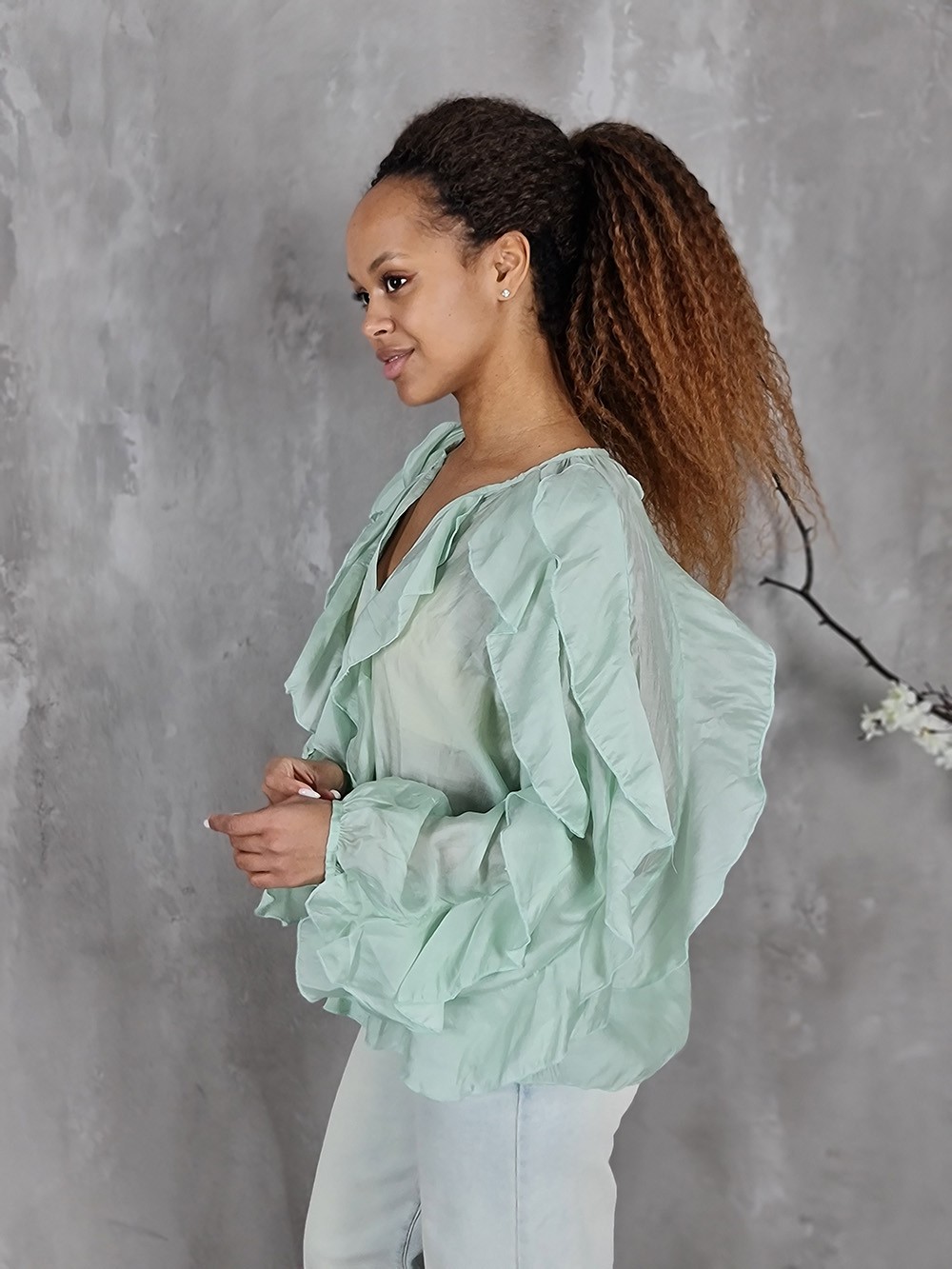 Рубашка MIHO'S с воздушным декором мятная, фотография №2