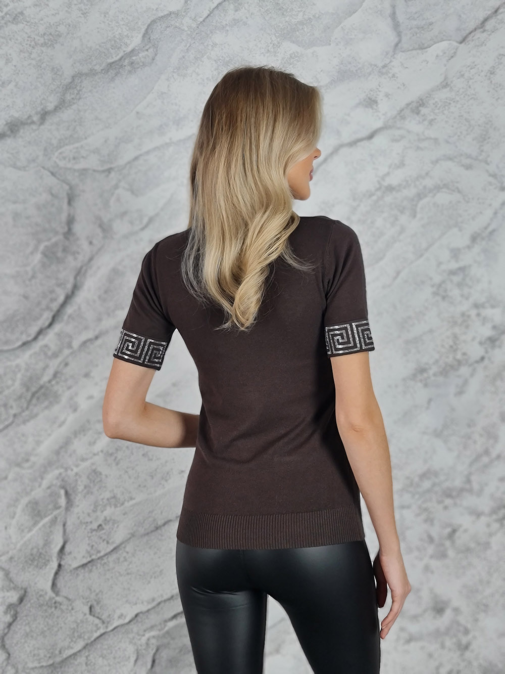 Водолазка короткий рукав  BEAUTY WOMEN со стразами шоколад, фотография №2