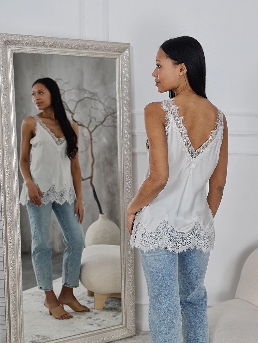 Топ WI&CO с кружевом на тонких бретелях серебрянный   , фотография №5