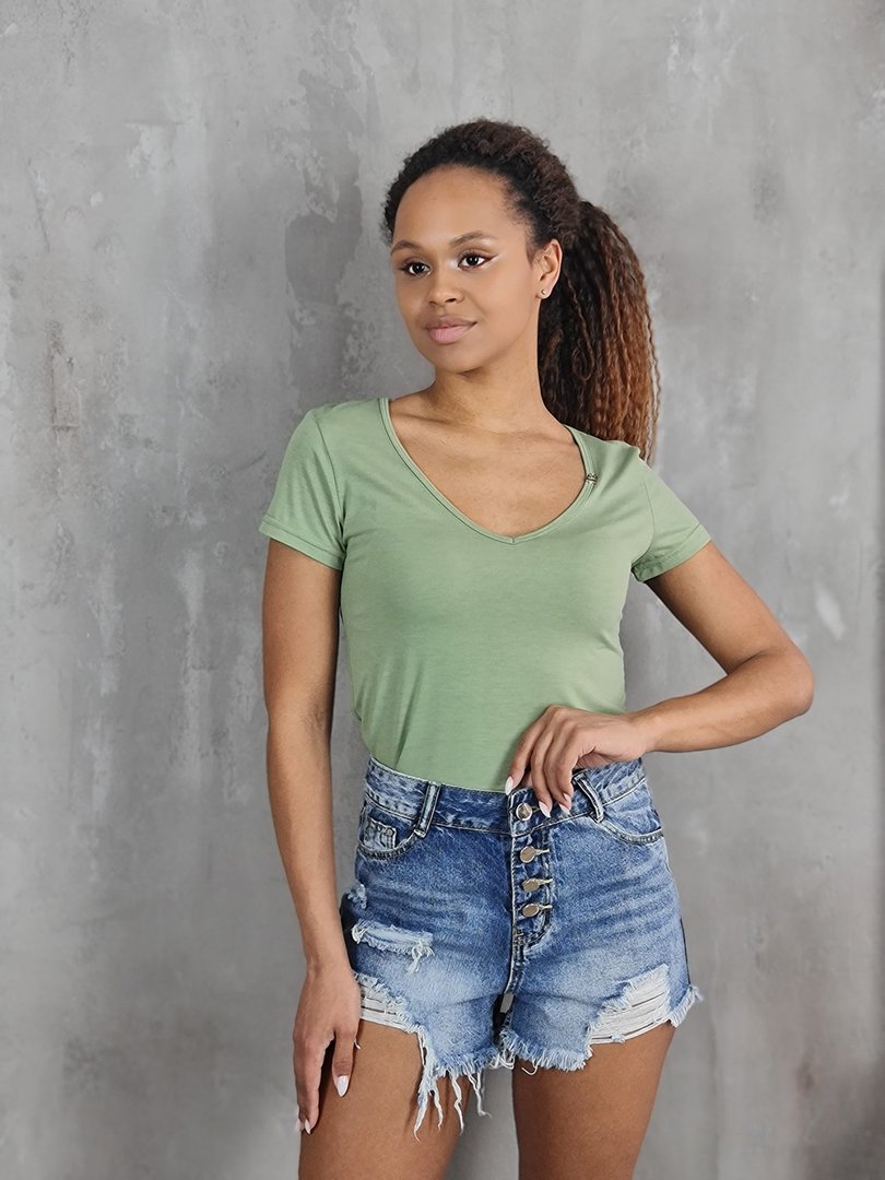 Футболка Roberta Biagi с V-образным вырезом хаки, фотография №3