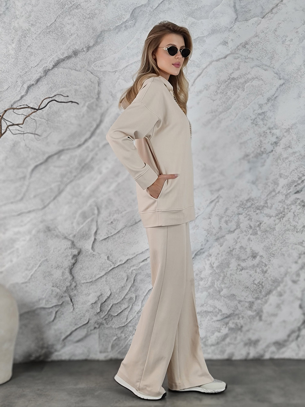 Костюм imperial кремовый худи брюки с цепями, фотография №2