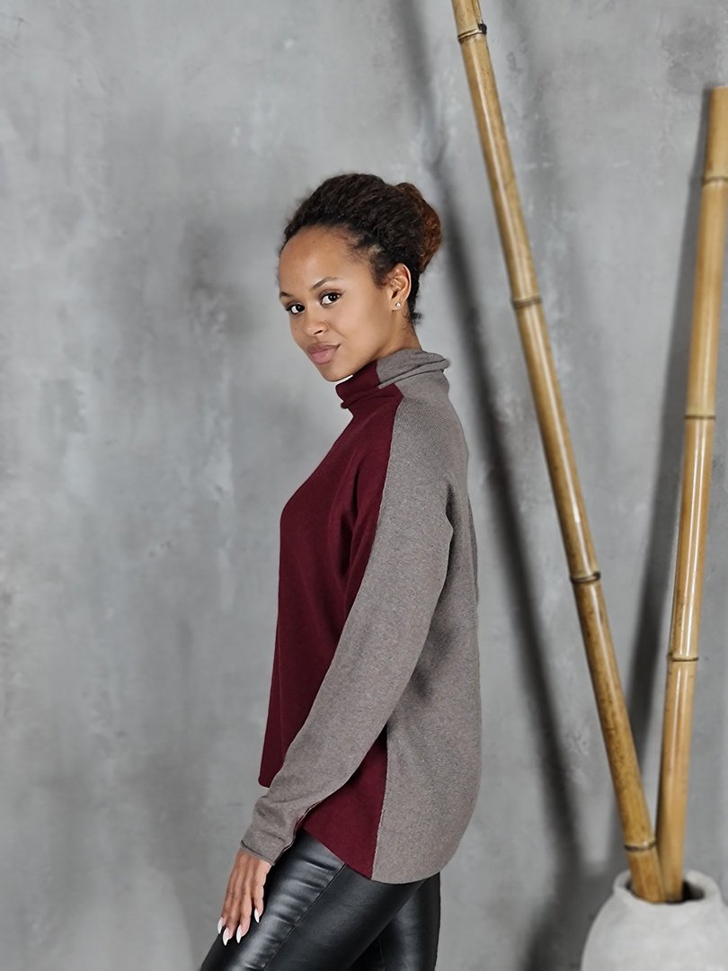 Водолазка Cashmere Blend с кашемиром двухцветная бордо/мокко, фотография №3