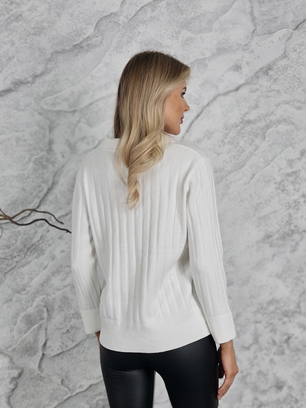 Поло Lara с вставками из экокожи белое, фотография №3