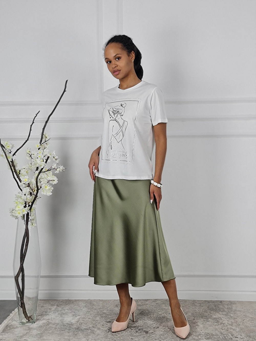 Футболка Y Two принт Силуэт девушка в рамке белая, фотография №2