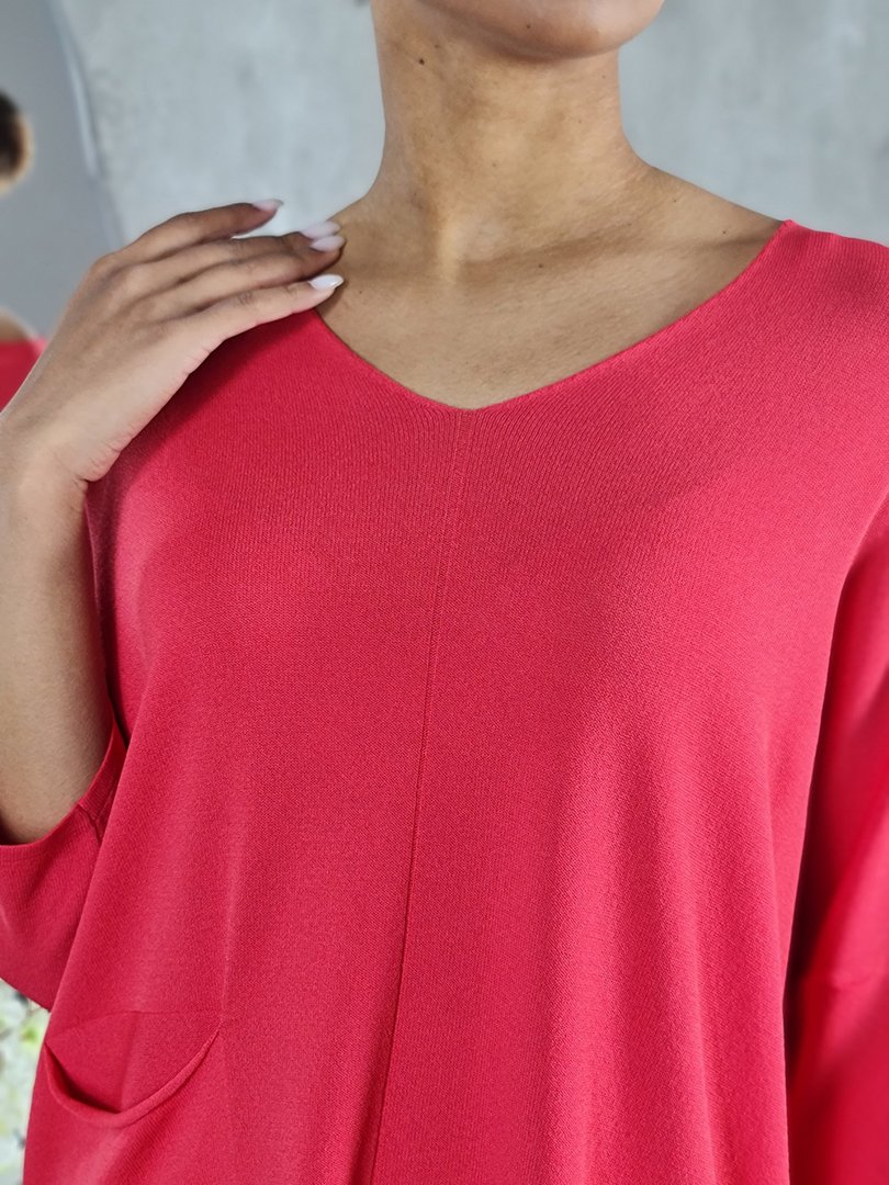 Джемпер Please с кармашком спереди, рукава 3/4 красный , фотография №4