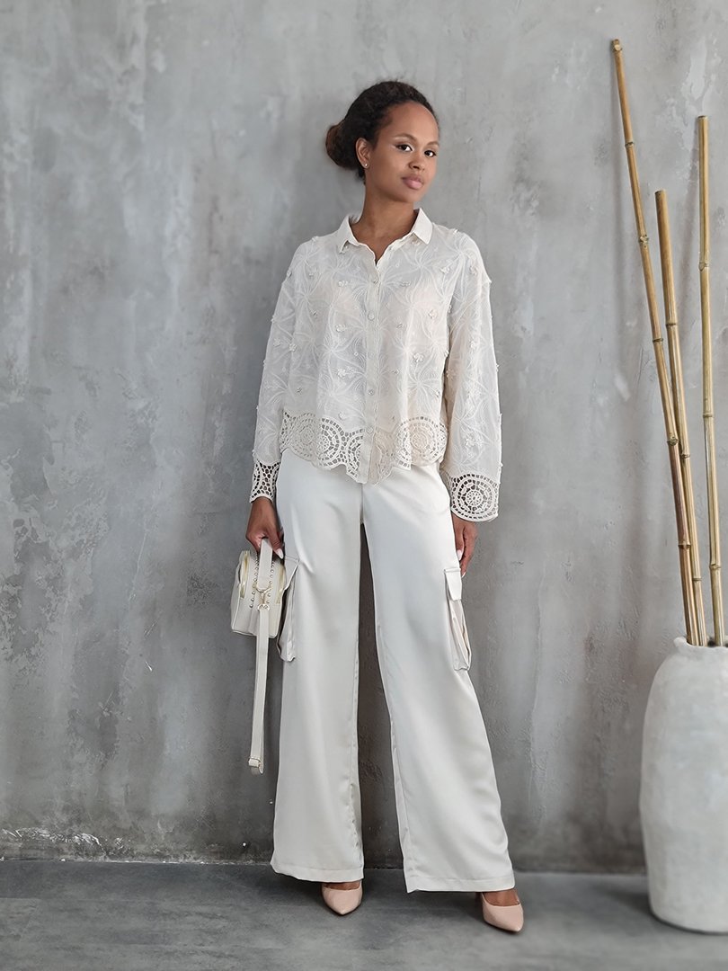 Брюки Imperial карго атласные молочные , фотография №2