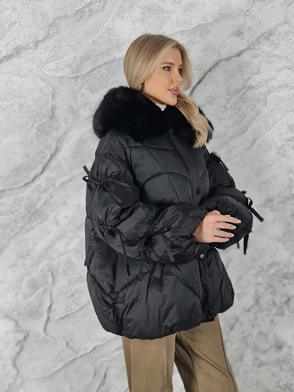 Куртка FL.MODE куртка короткая меховой капюшон черная, фотография №3