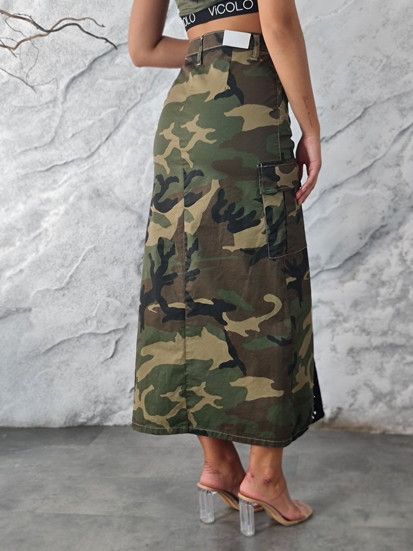Юбка Please с накладными карманами и принтом "Милитари" хаки, фотография №5