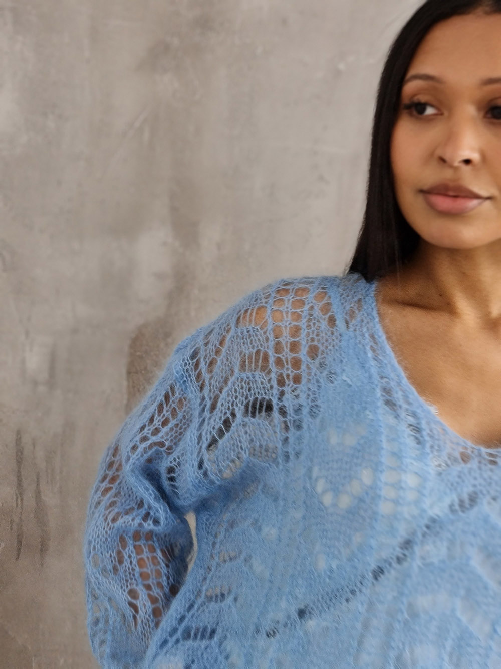 Джемпер Silk new v вырез мохер синий, фотография №3