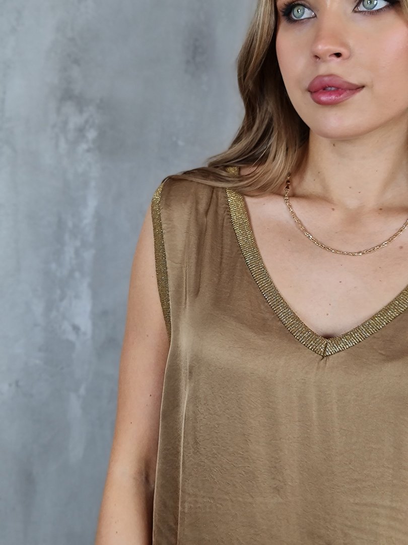 Топ My Little Italy с золотыми швами коричневый, фотография №3