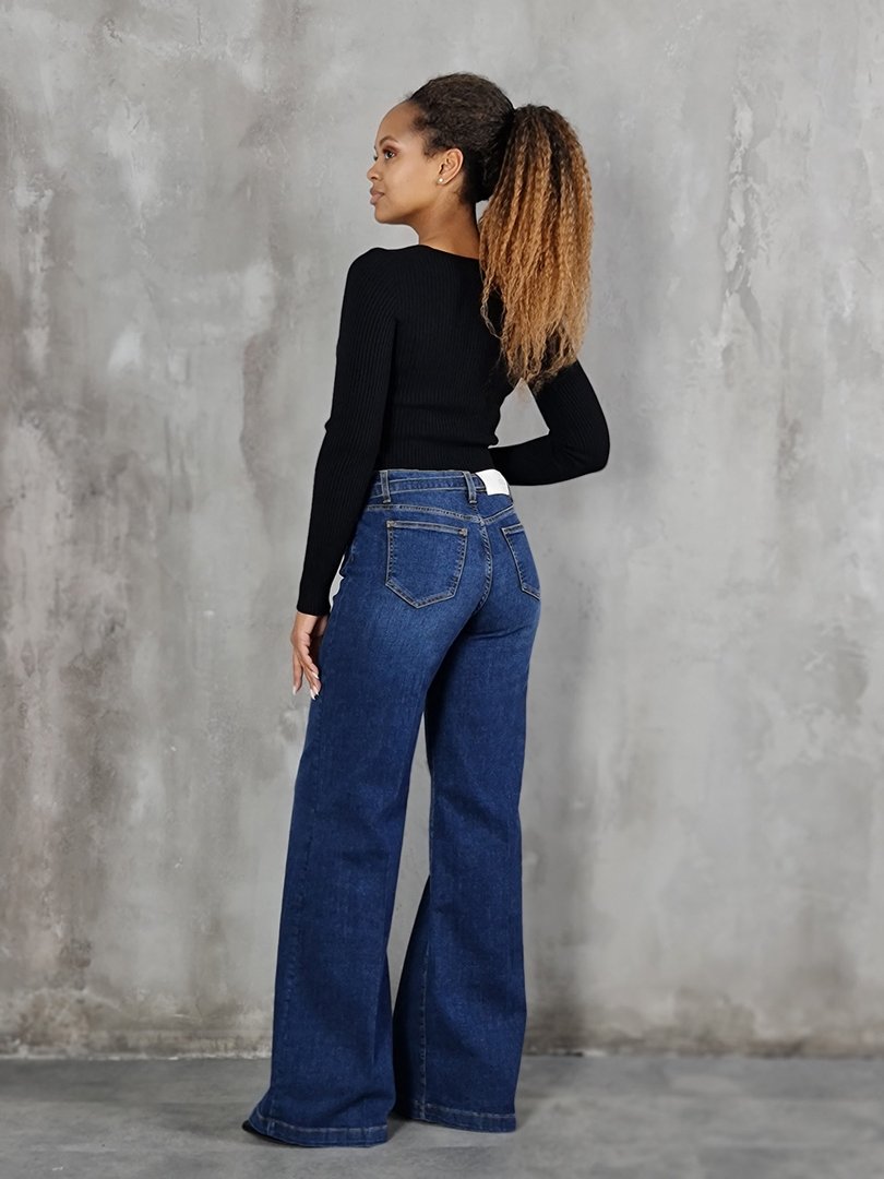 Джинсы Vicolo клёш и ремень с золотой пряжкой синие, фотография №4