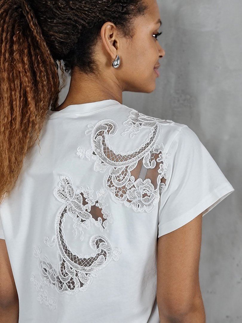 Футболка Joleen с кружевной вставкой белая, фотография №4