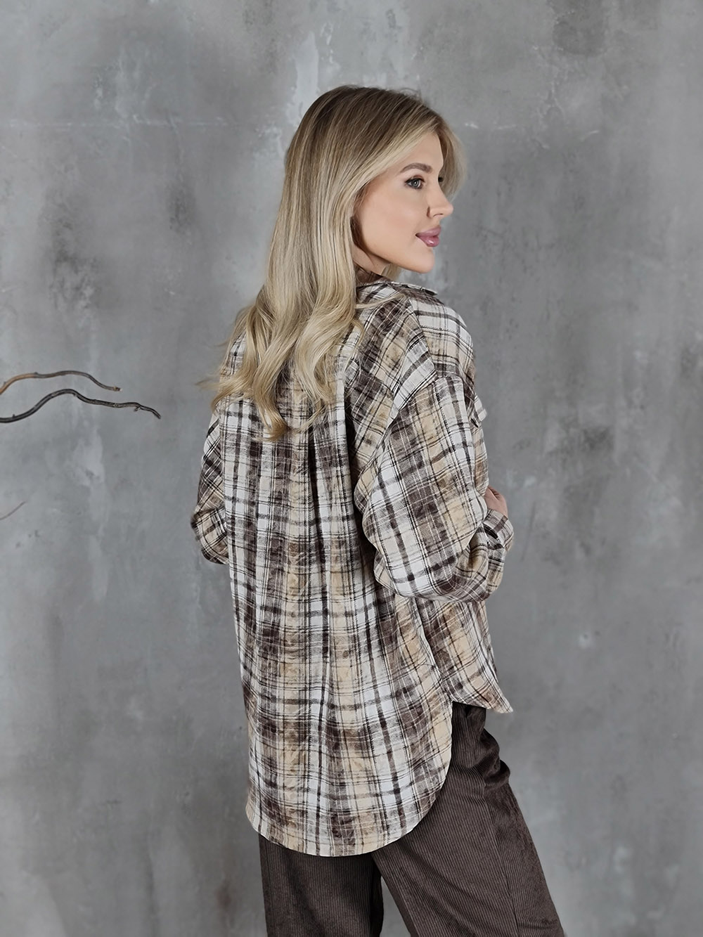 Рубашка с варёным эффектом Imperial в клетку бежевая, фотография №4