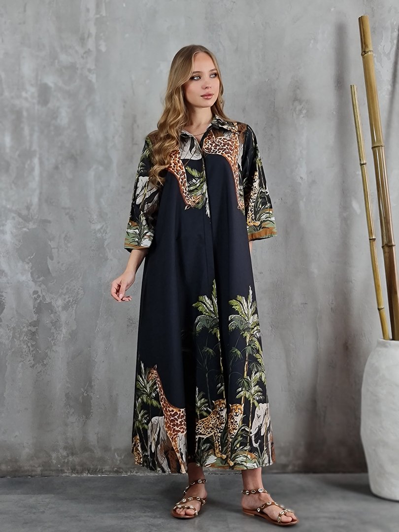 Платье Royal Belle с принтом животных черное, фотография №2