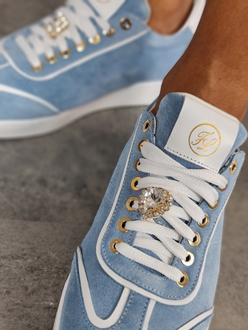 Кеды FEDERICA LANCIONI с украшением сердце замшевые голубые, фотография №4