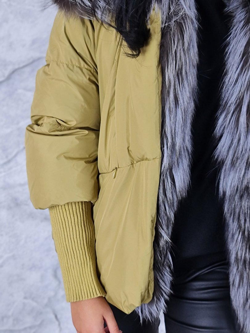 Куртка MyDress с рукавчиками и воротником с мехом лайм, фотография №5