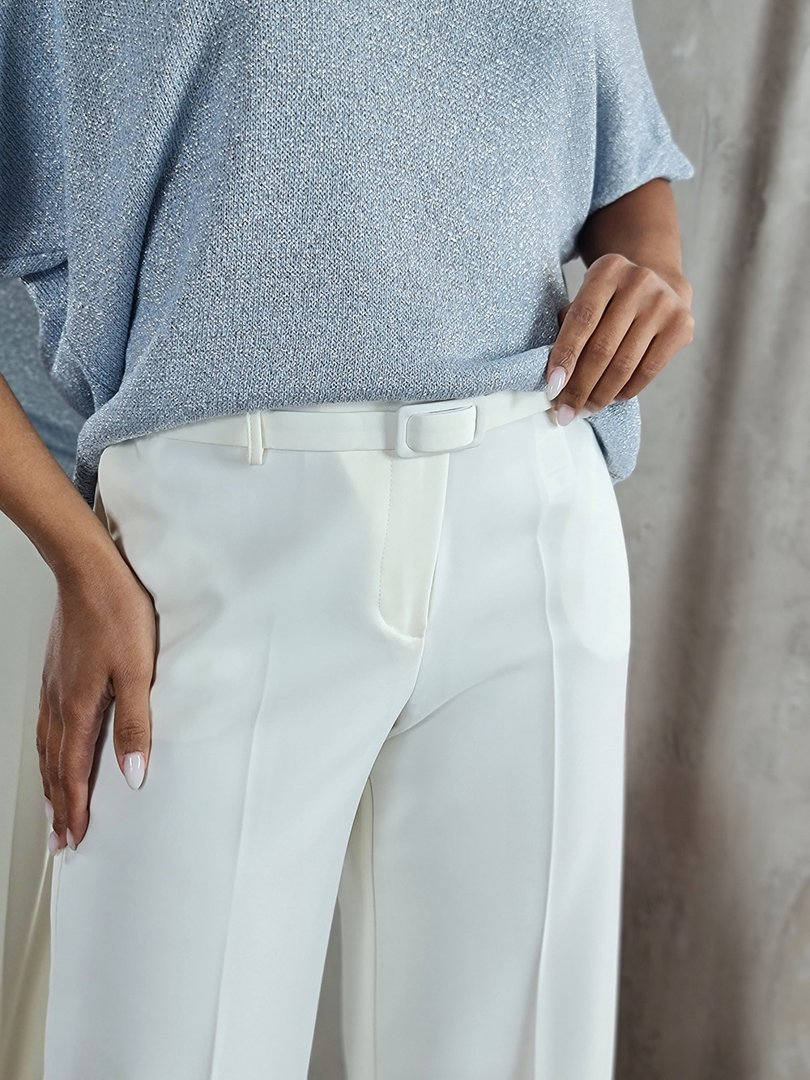 Брюки Imperial палаццо с тонким ремнем молочные, фотография №4