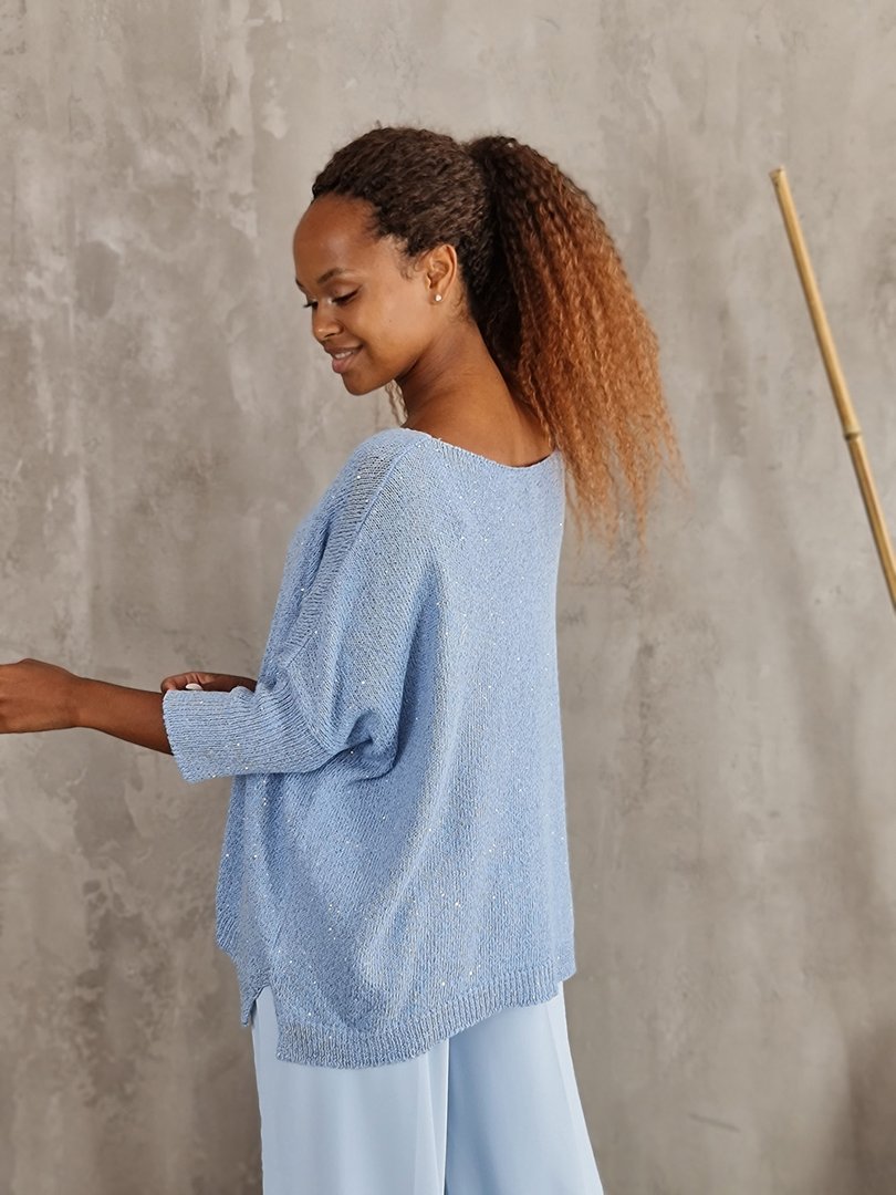 Джемпер Kontatto с рукавом 3/4 с пайетками голубой, фотография №2