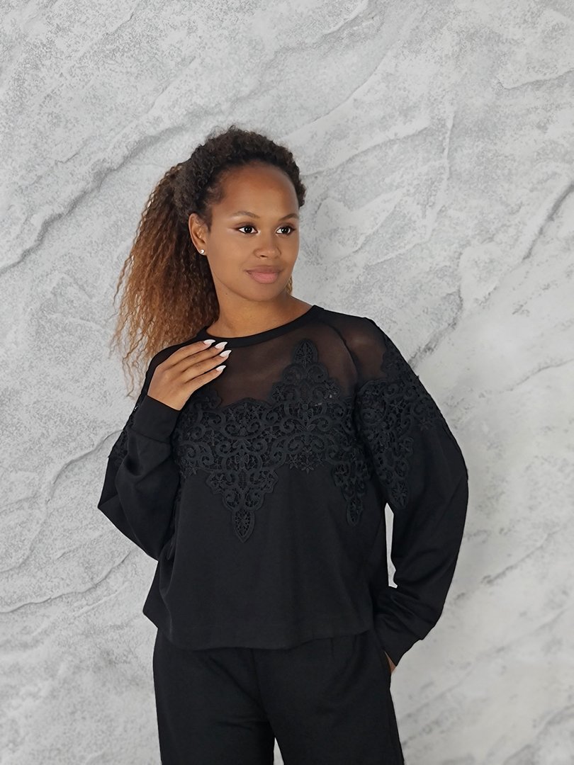 Костюм Imperial свитшот с кружевной и сетчатой вставкой черный, фотография №4