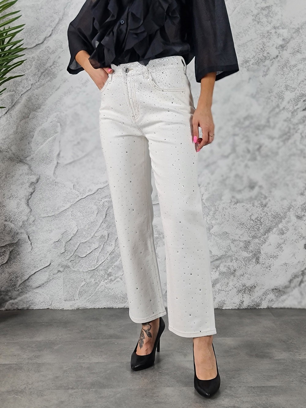 Джинсы Miss Bonbon со стразами белые, фотография №1