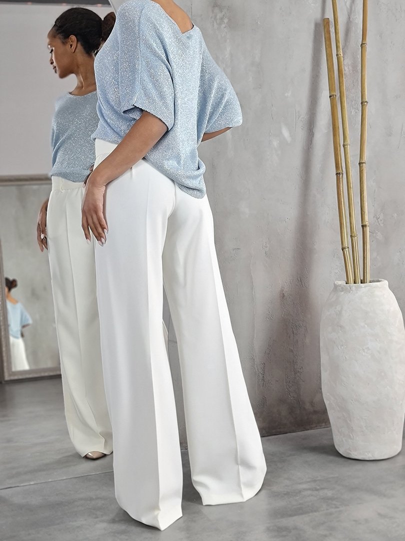 Брюки Imperial палаццо с тонким ремнем молочные, фотография №3