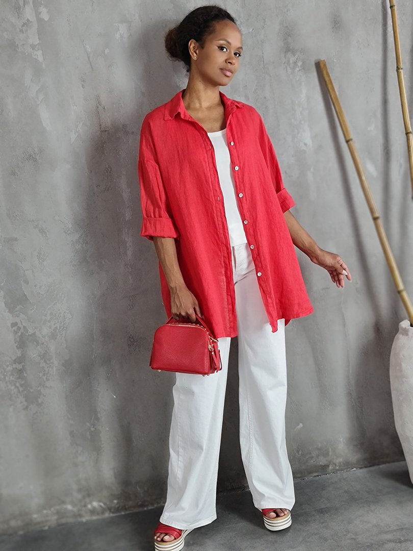 Рубашка MIHO'S льняная красная , фотография №2