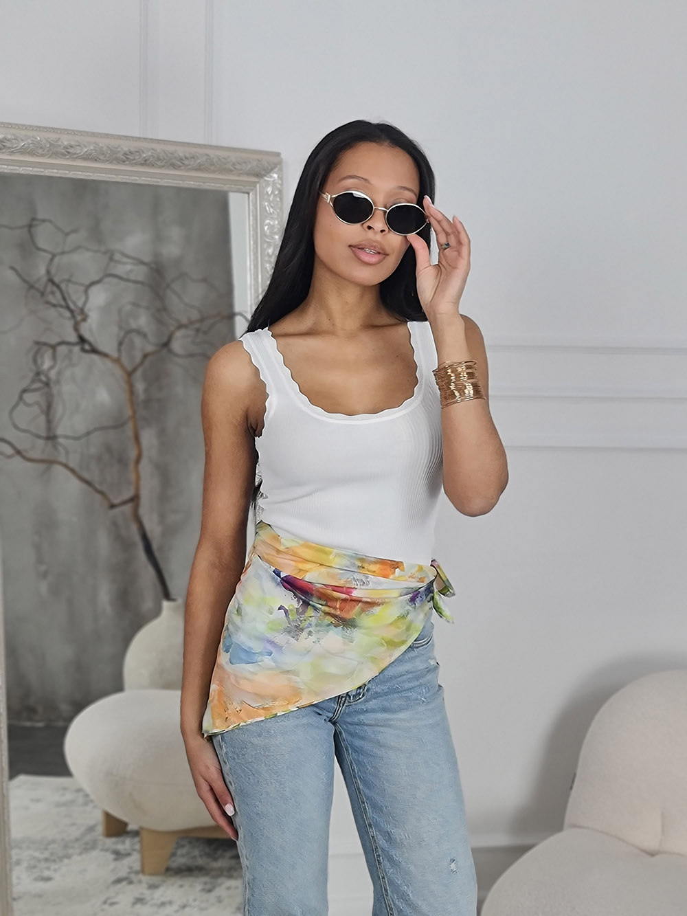 Платок с лимончиками белый  , фотография №4