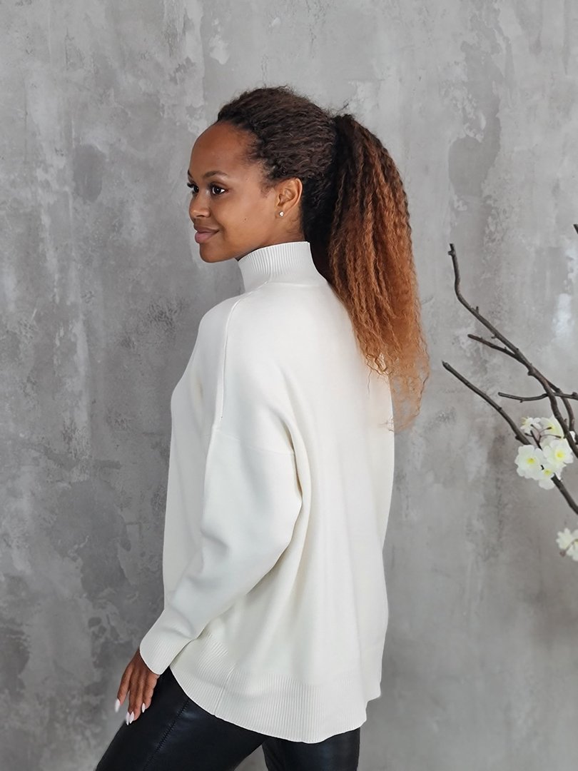 Джемпер Lara с высоким воротником в мелкий рубчик белый, фотография №2