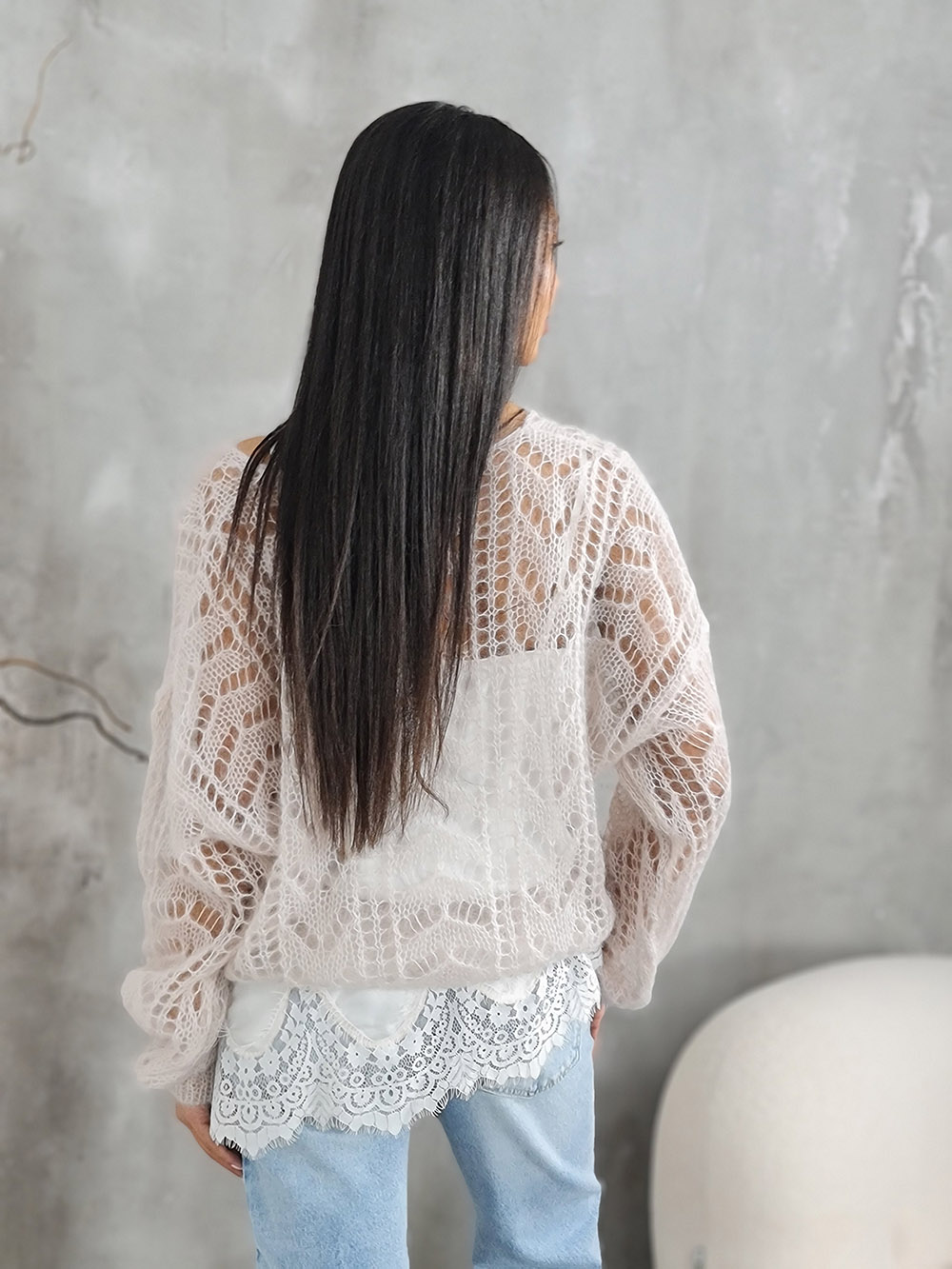 Джемпер Silk new v вырез мохер бежевый, фотография №5