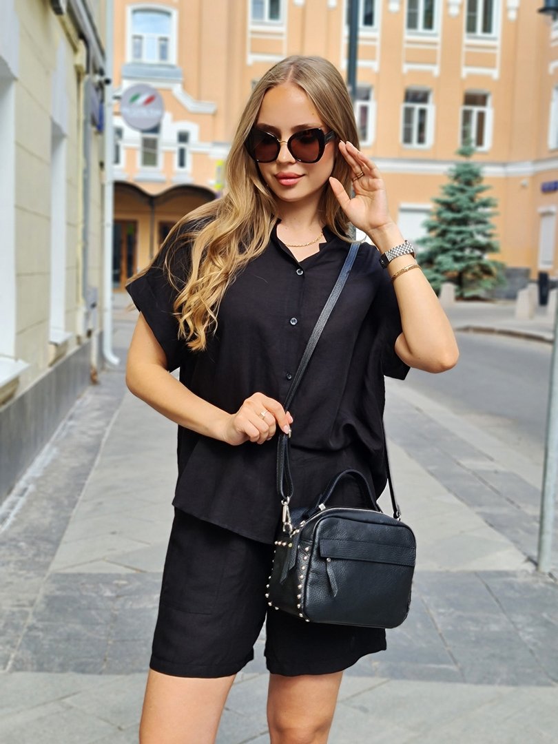 Костюм li.fe style рубашка и шорты черный, фотография №2