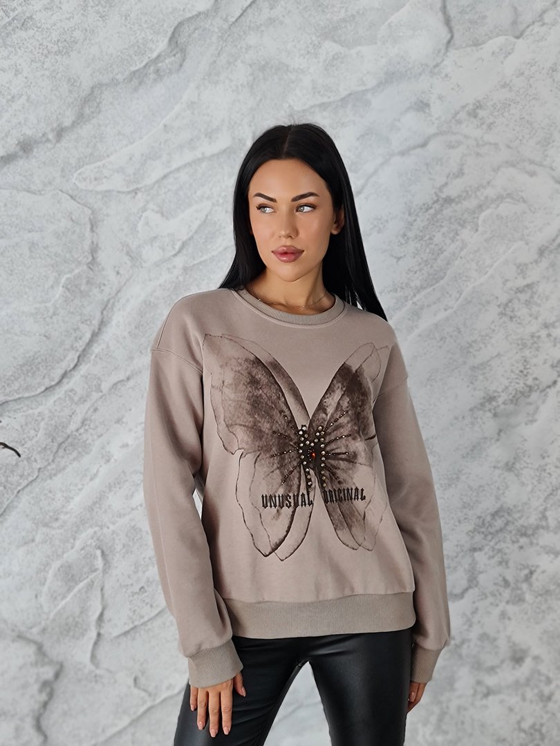 Свитшот Lara с принтом бабочки и стразами тортора, фотография №1