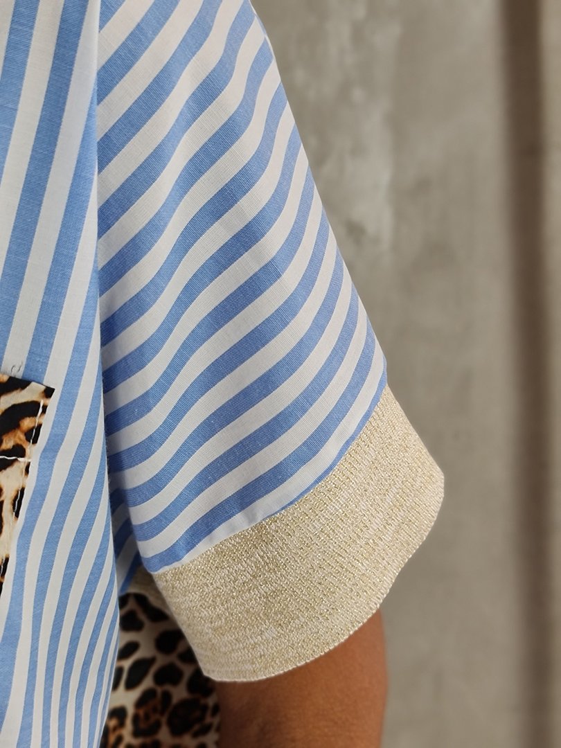 Рубашка STAR в полоску с леопард вставками голубая, фотография №5