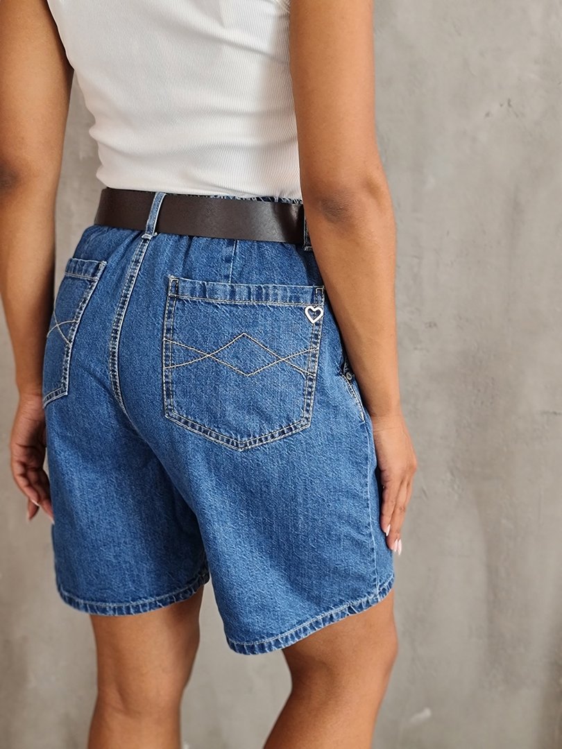 Шорты Please с коричневым ремнем синие, фотография №3